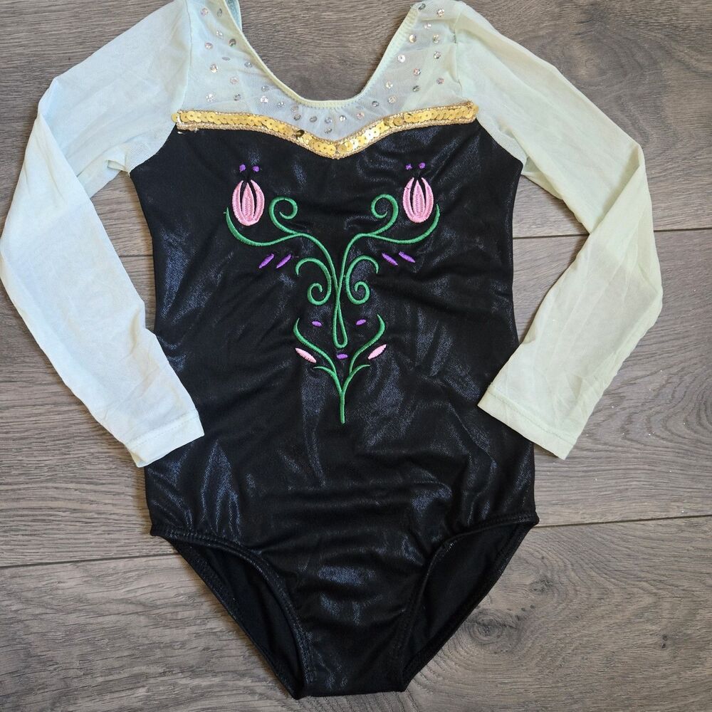 Frozen Anna Gymnastics Leotard Girls Size 100 3T 4T Dance Sparkle Sequin Costume